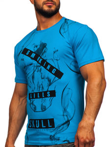 Бірюзова чоловіча футболка з принтом Bolf 14701