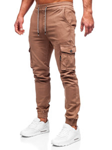 Коричневі тканинні штани чоловічі джоггери карго Bolf KA9233