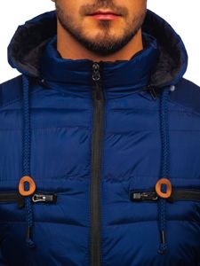 Куртка чоловіча демісезонна спортивна стьобана темно-синя Bolf 50A94