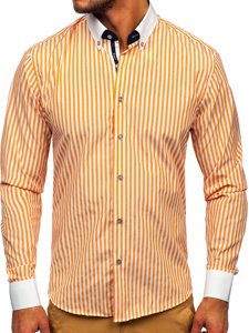 Помаранчева чоловіча смугаста сорочка з довгим рукавом Bolf 20727