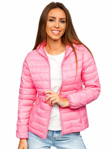 Рожева стьобана демісезонна жіноча куртка з капюшоном Bolf 20313