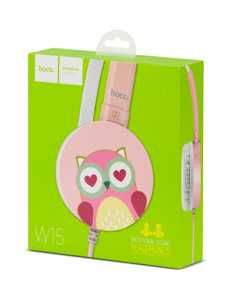 Рожеві дротяні навушники з мікрофоном для дітей W15