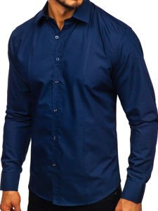 Сорочка чоловіча елегантна з довгим рукавом темно-синій Bolf 4705g