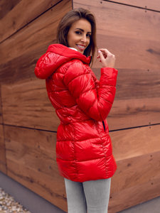 Червона стьобана жіноча зимова куртка з капюшоном Bolf B9545