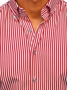 Червона чоловіча сорочка в смужку з довгим рукавом Bolf 20726