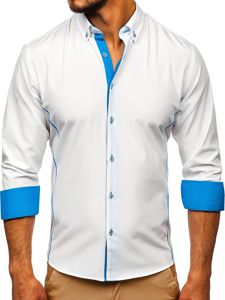 Чоловіча елегантна сорочка з довгим рукавом біло-блакитна Bolf 5722-1-A
