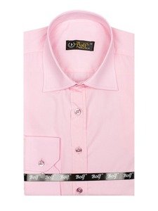 Чоловіча елегантна сорочка з довгим рукавом рожева Bolf 1703