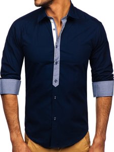 Чоловіча елегантна сорочка з довгим рукавом темно-синя Bolf 6873