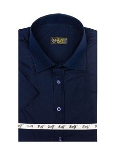 Чоловіча елегантна сорочка з коротким рукавом темно-синя Bolf 7501
