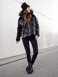 Чорна жіноча зимова куртка з капюшоном Bolf OMDL022