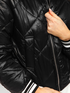 Чорна жіноча стьобана демісезонна куртка-бомбер Bolf 82556