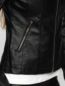 Чорна жіноча шкіряна куртка з коміром-стійкою Bolf B0111