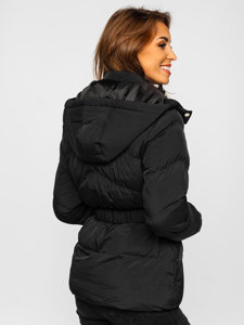 Чорна стьобана жіноча зимова куртка з капюшоном Bolf 23060