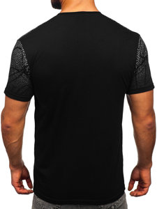 Чорна чоловіча бавовняна футболка з принтом Bolf 14710