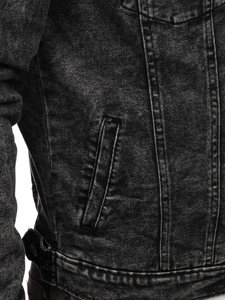 Чорна чоловіча джинсова куртка з капюшоном Bolf HY958
