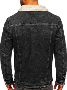 Чорна чоловіча джинсова куртка тракер з хутряною підкладкою Bolf 1160